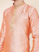 Pastel Peach Jacquard Silk Readymade Kurta Pajama